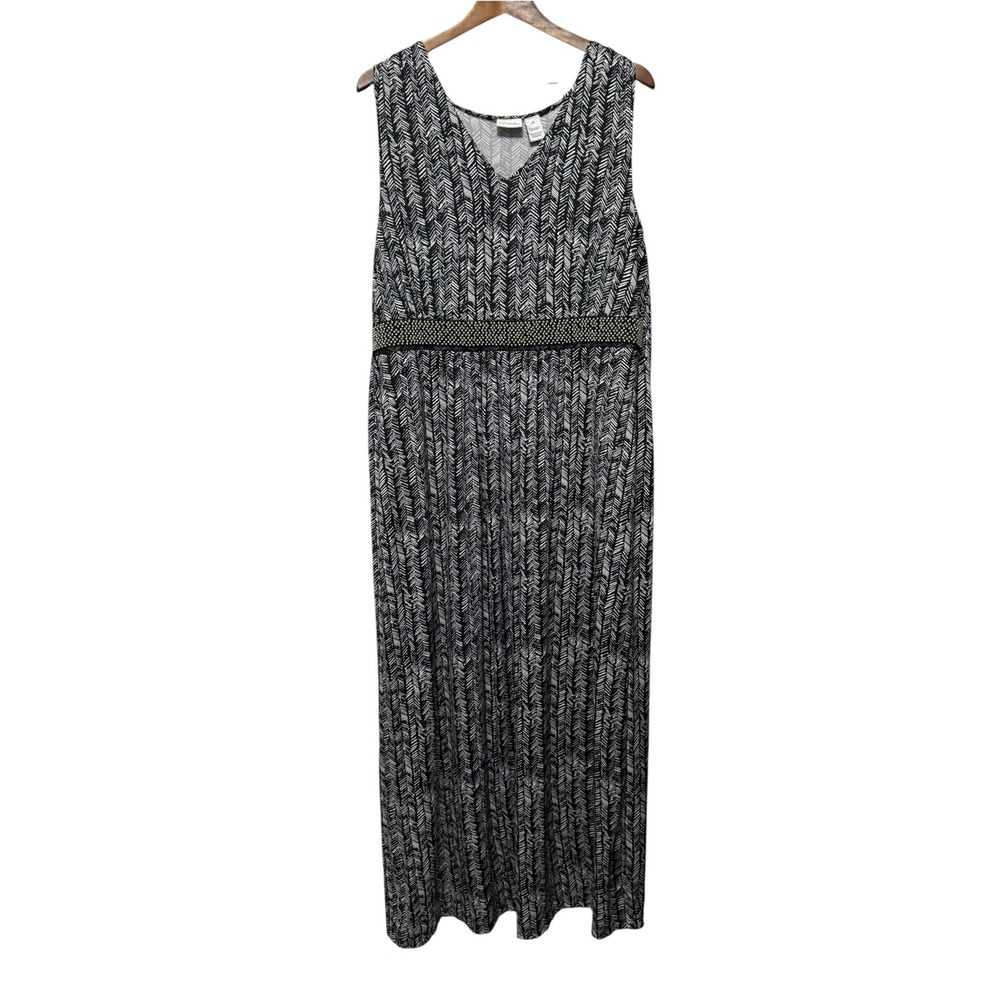 Kim Rogers Maxi Dress Women 2X Black White Excellent Studded Chevron Print